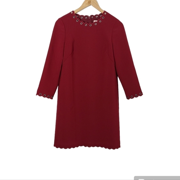 KATE SPADE Red Scalloped Grommet Trim Shift Dress Women's Size 2 - Picture 4 of 16